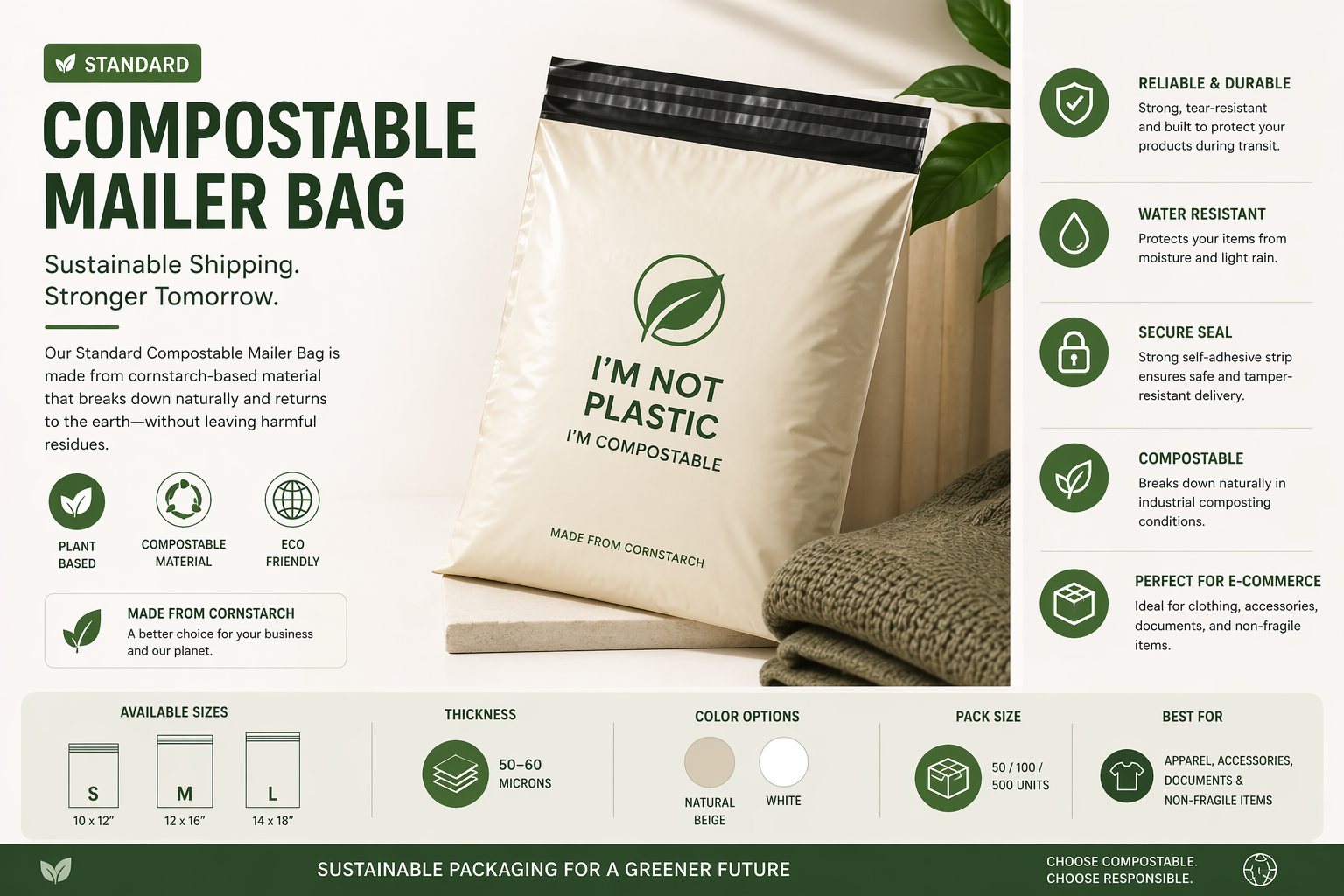 Standard Compostable Cornstarch Mailer Bags – Eco-Friendly Shipping Solution